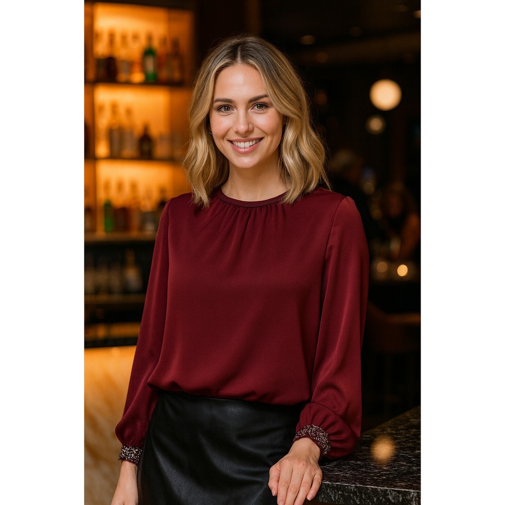 TED BAKER LONDON‎ Top US 6 Juudy Embellished Sleeve Blouse Maroon Party